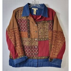 Vtg Bechamel Petites Women's Size PM Med Jacket Denim Jacquard Boho Patchwork
